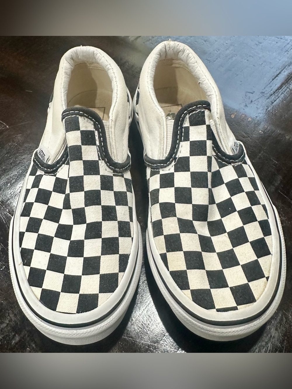 VANS Classic Slip On Checkerboard Kid Youth Sz 13 Black White Canvas Skate Shoe
